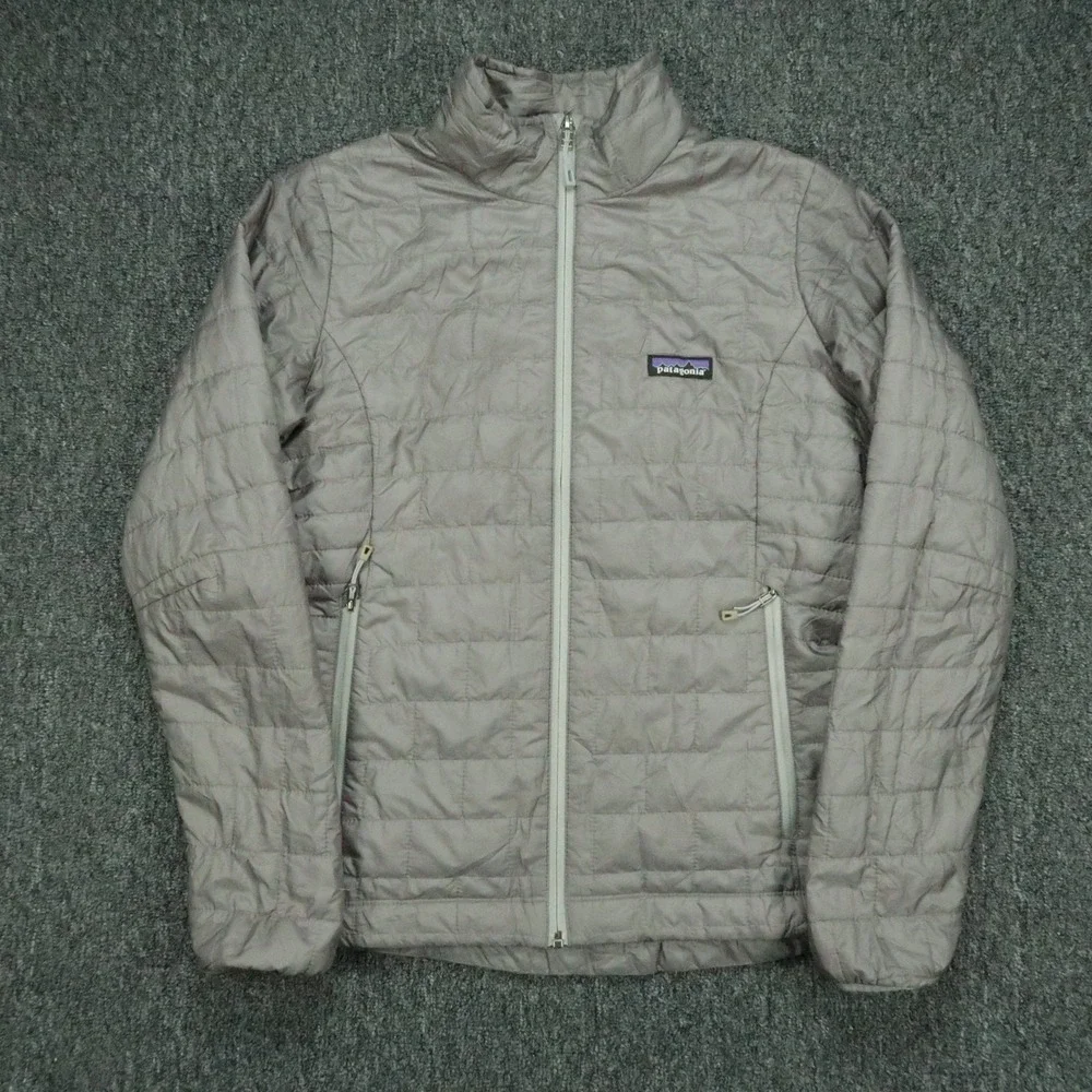 Patagonia Jacket Women Small Gray Nano Puff Full Zip Pockets Quilted Primaloft *